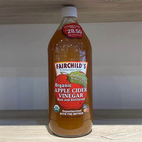 Fairchilds apple cider vinegar - This Fairchild's Organic Apple Cider Vinegar is raw, unfiltered, unpasteurized, and made from organic WA apples. Customers compliment its taste, and some recommended it for skin and hair. Customers had varying experiences of packaging, but most had no issue besides the seal leaking on the bottle. One major concern customers had was that it is ...